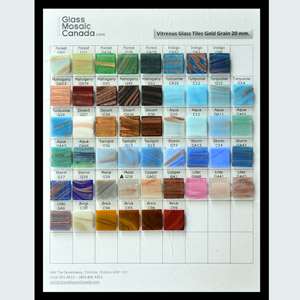 Vitreous 20mm. Sample Board, Gold Grain, Irid